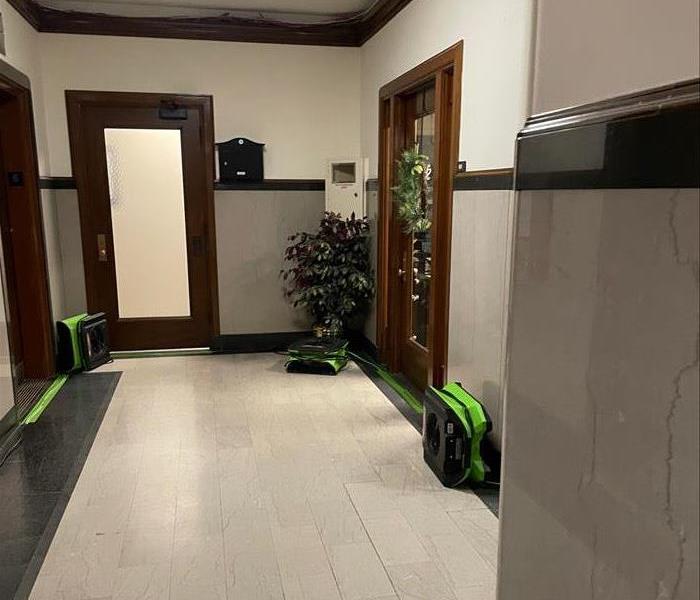 Dehumidifiers in a hallway